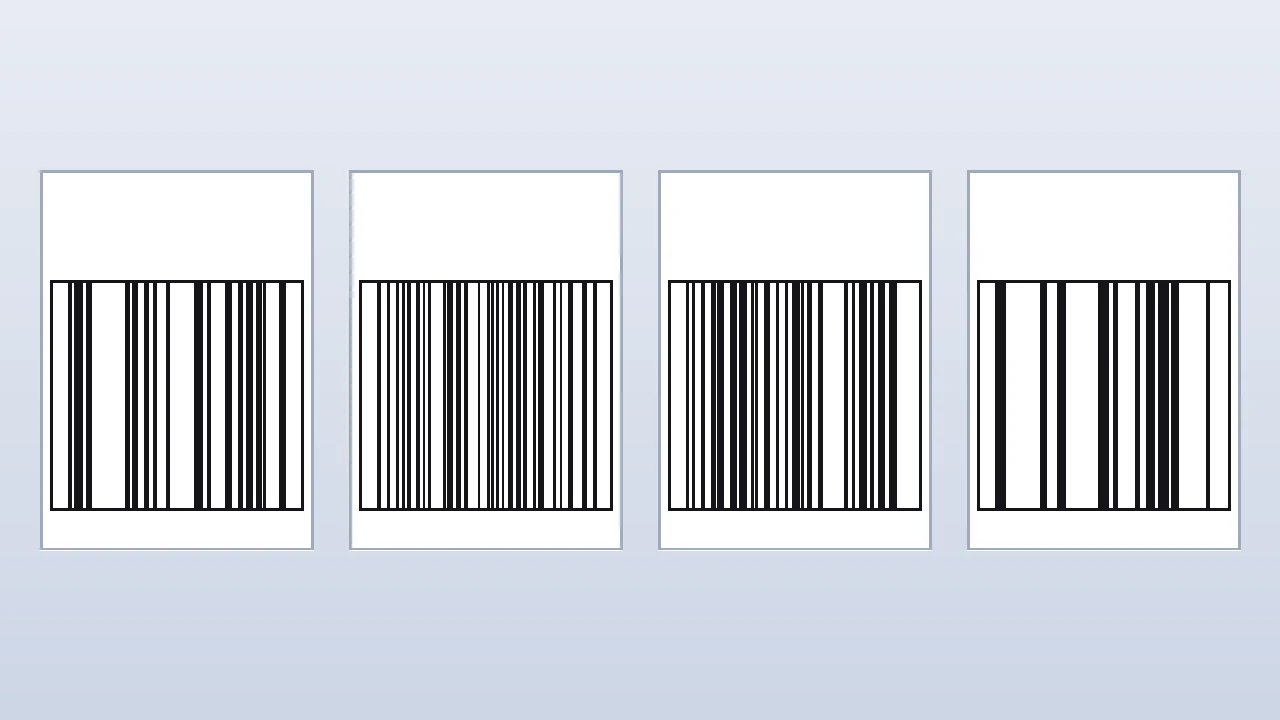 Barcode format comparison graphic showing CODE128, EAN-13, UPC, and CODE39 strips side by side