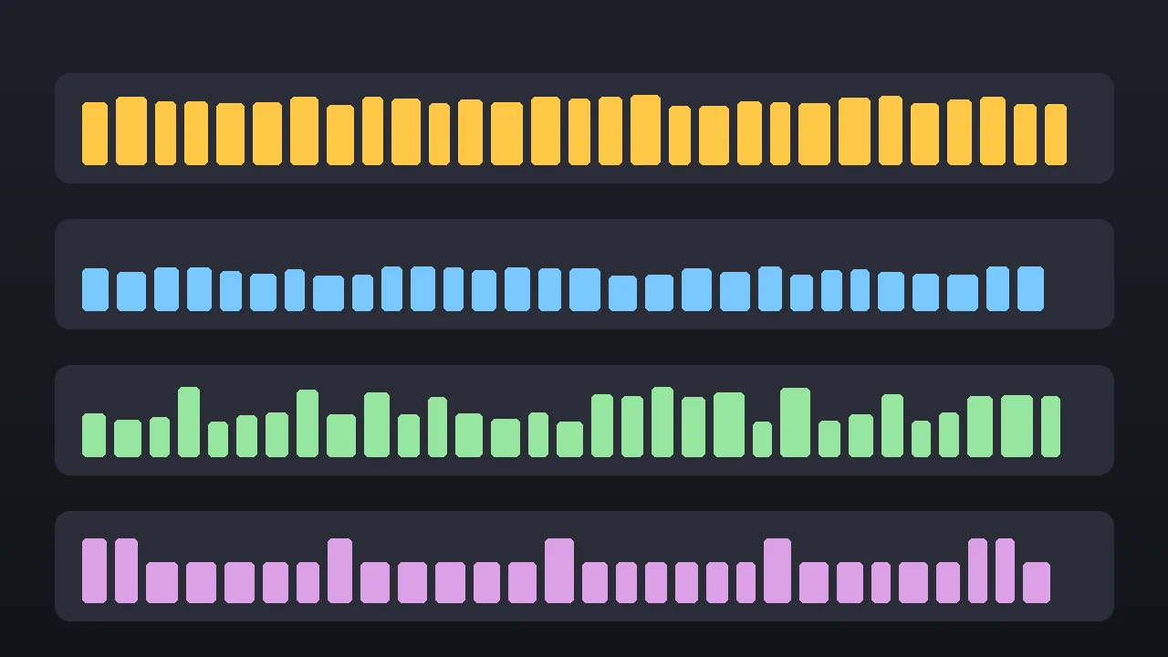 Abstract strip graphic showing four case-conversion modes: all-capitals, all-lowercase, mixed title case, and sentence case patterns