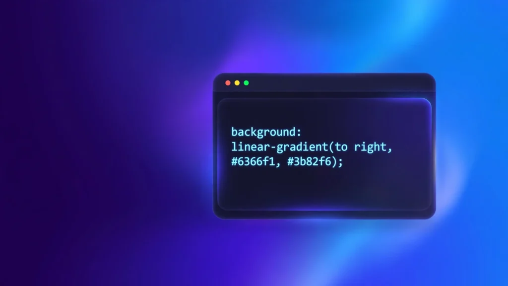 CSS gradient generator showing a linear gradient from indigo to blue with its CSS code