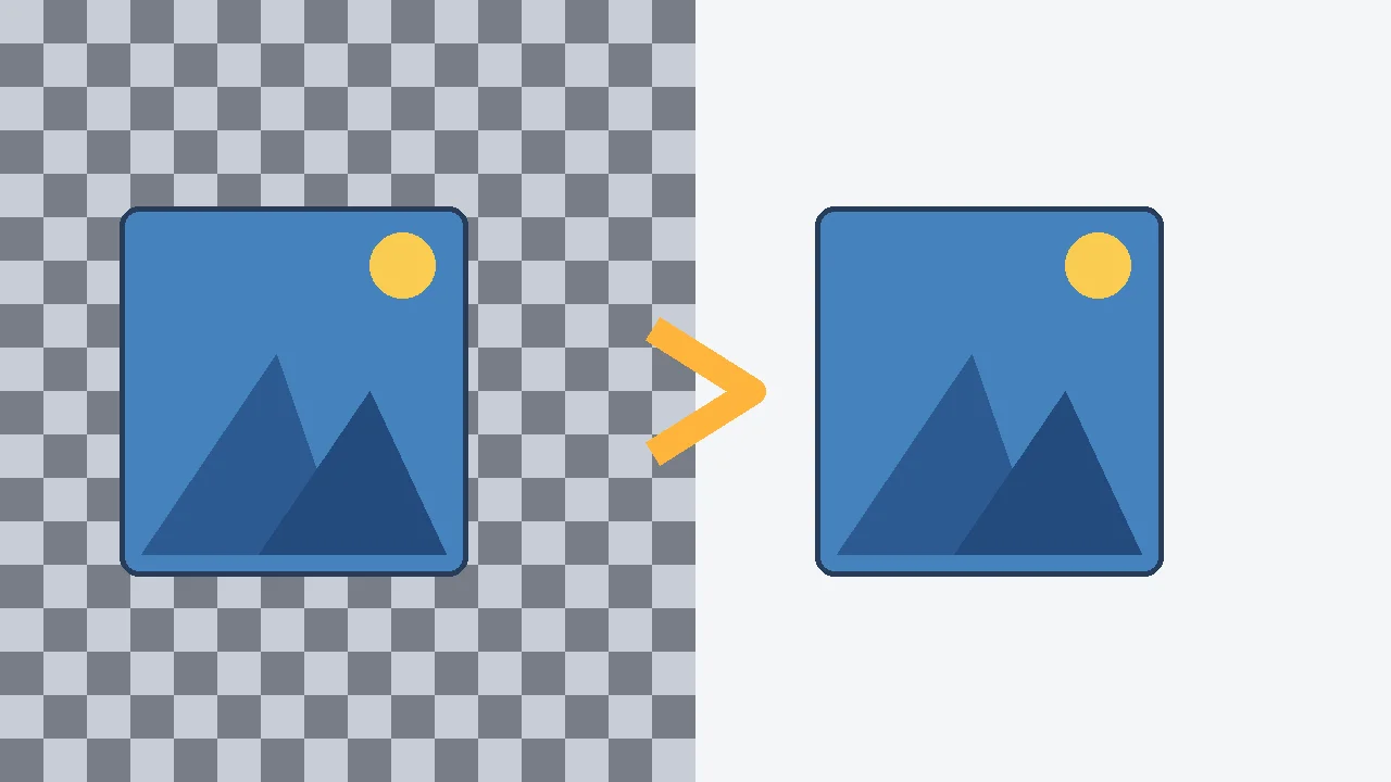 A PNG on a checkerboard transparency background converts to the same image on a solid white JPG background