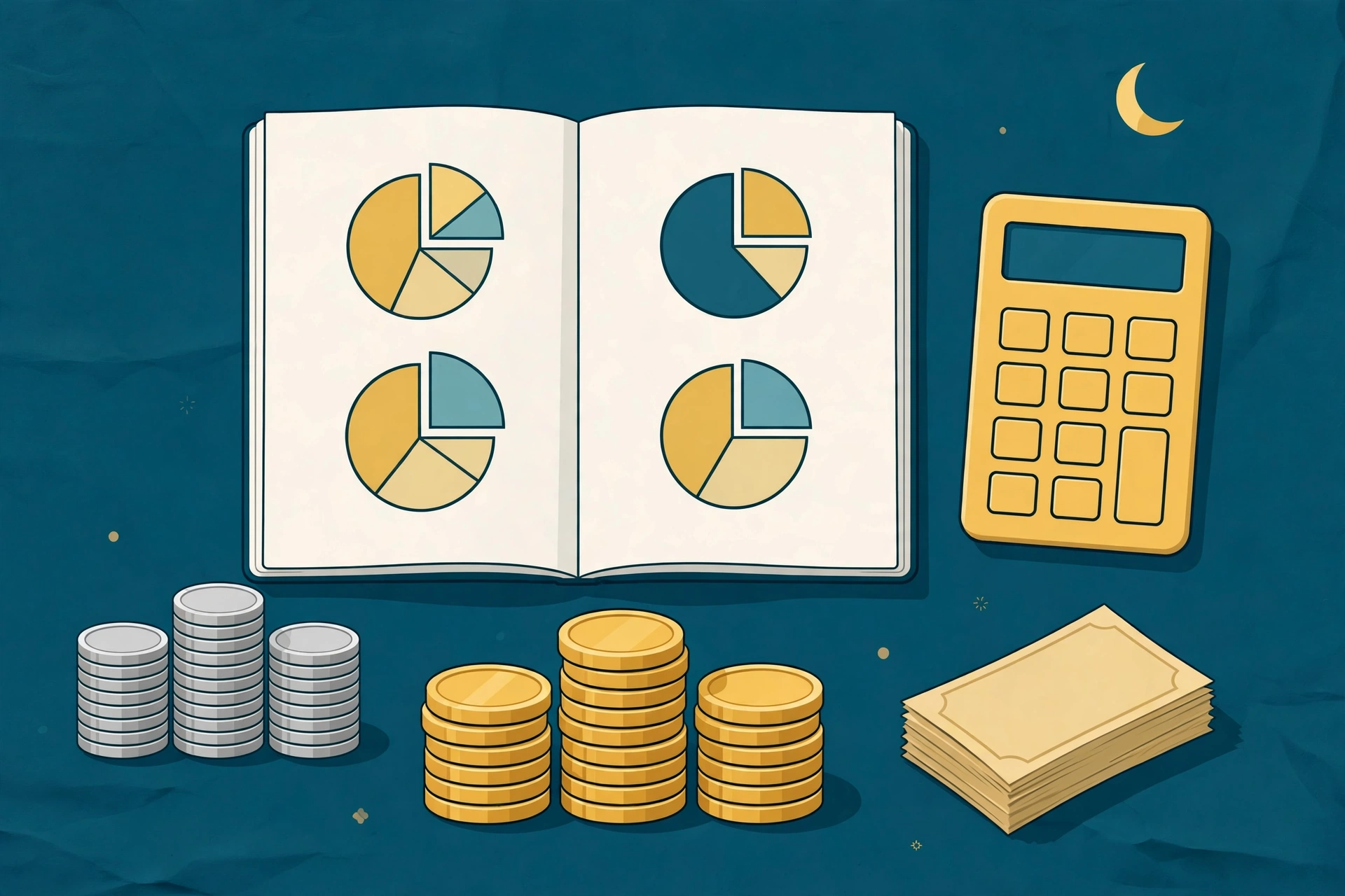 Calculating Zakat on cash, gold and silver using a calculator and notebook